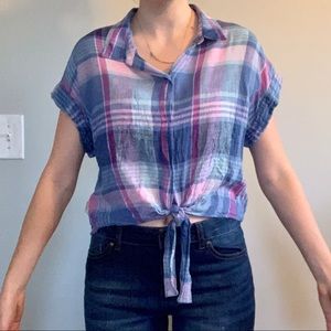 Nordstrom Plaid tie front top
